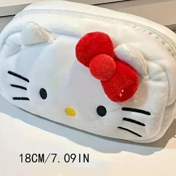 Hello Kitty Plush Makeup Cosmetic Bag White Sanrio NWT - Picture 3 of 3